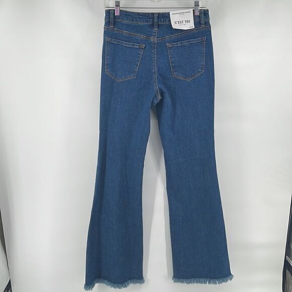 C’EST TOI Black Label mid rise button fly down wide flare jeans bell bottom 7 27 - Picture 15 of 16